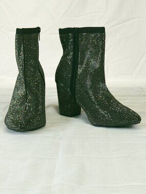 Torrid Black Rhinestone Ankle Boots Women’s Size 11WW | Sparkly Block Heel Eveni